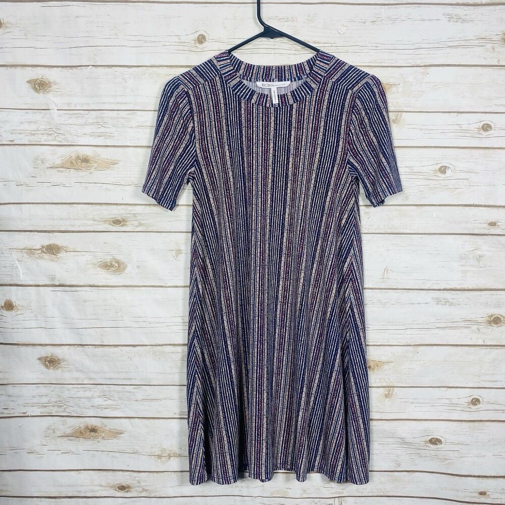 BCBGeneration Women T-Shirt Dress Striped Short Sleeve Shift Blue Pink Size S